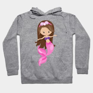 Little Mermaid, Cute Mermaid, Brown Hair, Shells Hoodie